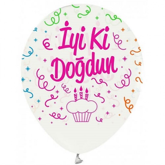 Happy Birthday Renkli Baskılı Şeffaf Lateks Balon 100Lü Paket