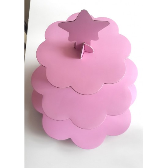 Pembe Renk Cupcake Kek Standı Karton 3 Katlı