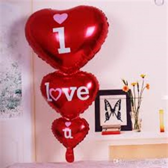 I Love You Dikey 3 Lü Kalp Folyo Balon 90Cm