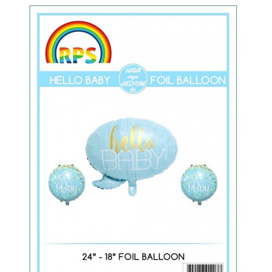 Hello Baby Mavi Folyo Balon 3Lü Set  45Cm - 70Cm