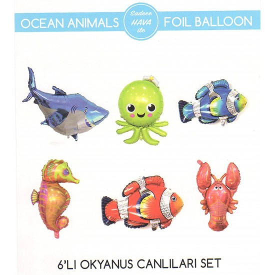 Okyanus Deniz Canlıları Folyo Balon Set 6Lı 35Cm