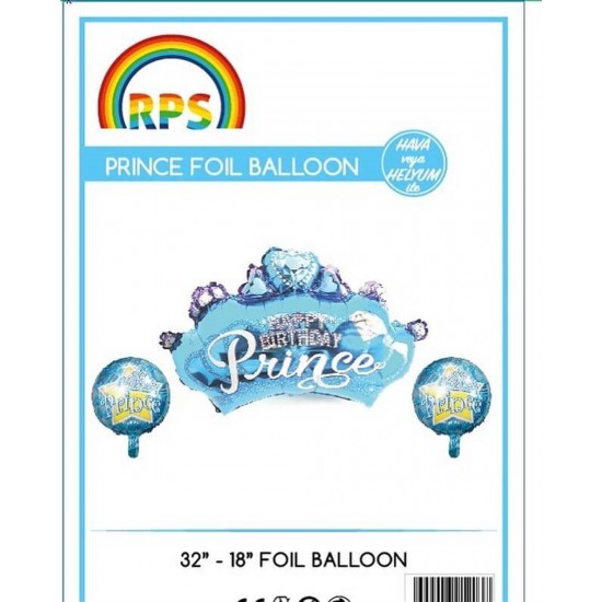 Prens Mavi Folyo Balon 3Lü Set 45Cm - 70Cm