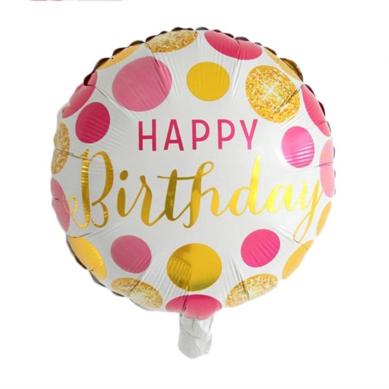 Folyo Balon Happy Birthday Puantiyeli Pembe 45 Cm