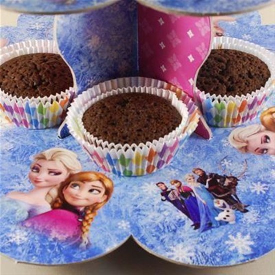 Frozen Elsa Karlar Ülkesi Temalı Karton Cupcake Kek Standı 3 Katlı