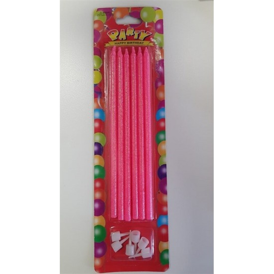 Çubuk Pasta Mumu Simli Pembe 14 Cm 6 Adet