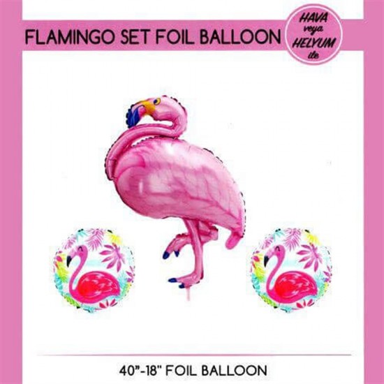 Flamingo Folyo Balon Pembe 3Lü Set 45Cm - 90Cm