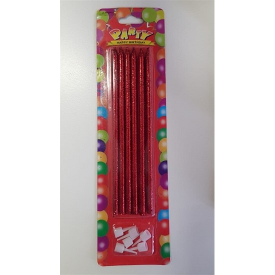 Çubuk Pasta Mumu Simli Kırmızı 14 Cm 6 Adet