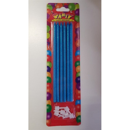 Çubuk Pasta Mumu Simli Mavi 14 Cm 6 Adet