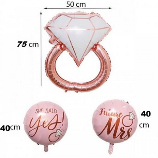 Tektaş Yüzük Folyo Balon 3Lü Set Rose Gold (Bronz) 40Cm - 75Cm