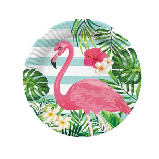 Flamingo Temalı Karton Tabak 23Cm 8 Adet