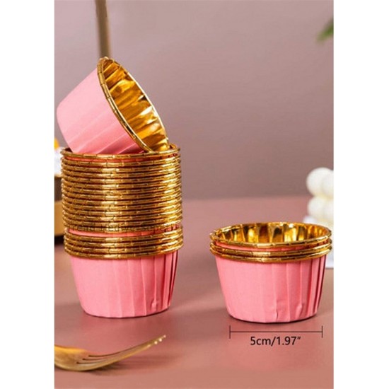 Kağıt Muffin Kek Ve Sufle Kapsülü Pembe İçi Metalik Gold