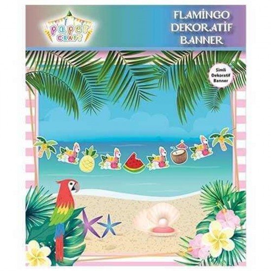 Flamingo Temalı Dekoratif Banner Kağıt Süs