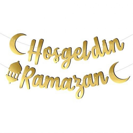 Hoş Geldin Ramazan Baskılı Kaligrafi Banner Gold