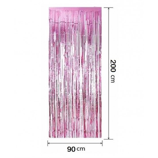 Metalize Arka Fon Kapı Perdesi 90X200cm Pembe