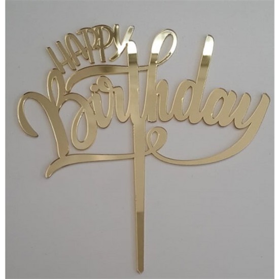 Pasta Üstüne Pleksi El Yazısı Happy Birthday Gold Yazı