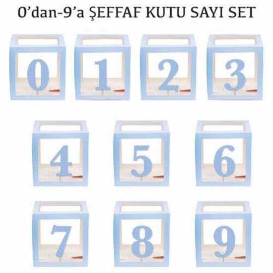 Şeffaf Kutu Rakam 0-9 Set MAVİ 10Lu