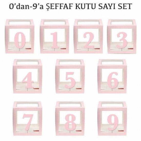 Şeffaf Kutu Rakam 0-9 Set PEMBE 10Lu