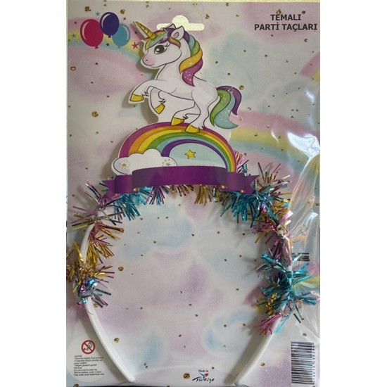 Unicorn Temalı Simli Plastik Taç